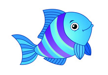 Vector Illustration Of A Blue Cartoon Fish On White Background
