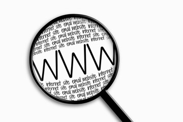 Magnifying glass with words in the concept of website and technology isolated on a white background