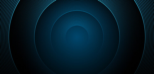 Abstract blue circle line stripes on dark blue background. Gradient halftone circle lines pattern. Dynamic geometric lines dimension. Modern graphic design element. Futuristic concept