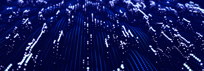 Abstract matrix. Computer code. Dark background of many dots. Big data and cybersecurity. 3d rendering