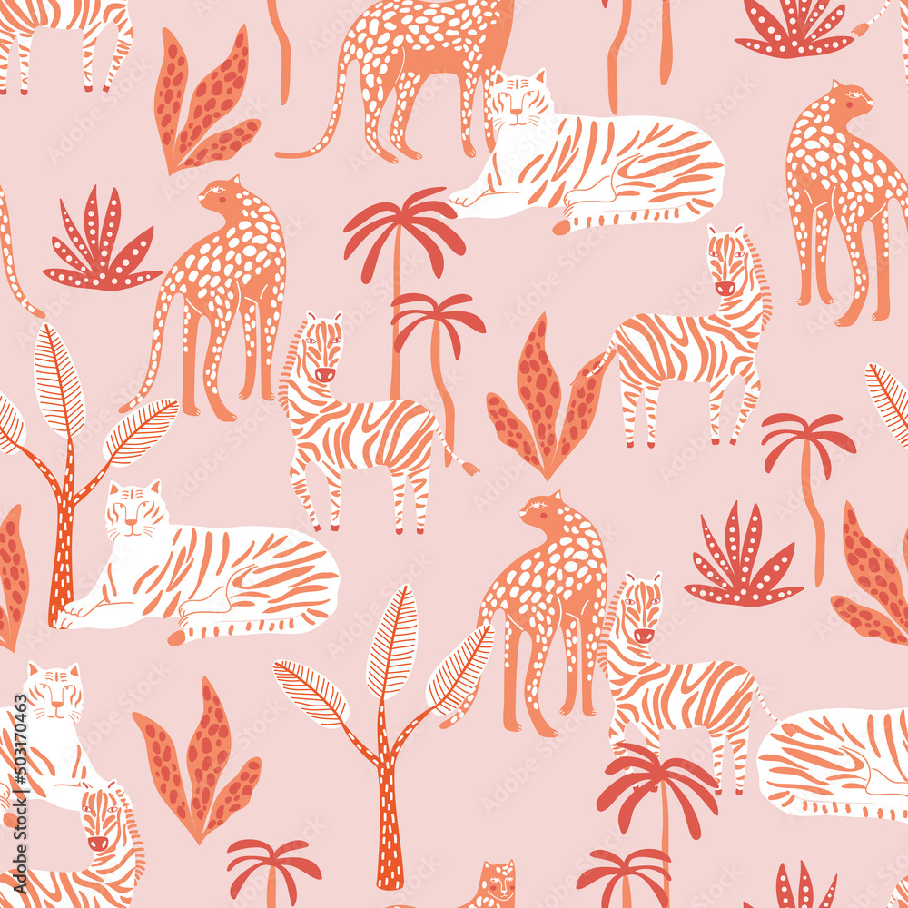 Cute Safari wild animal seamless pattern vector illustration EPS10 ...