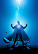 Superhero electrically charged by thunder strike