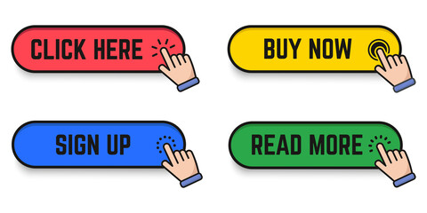 Wall Mural - web buttons set click here, buy now, sign up, read more. vector stock illustration