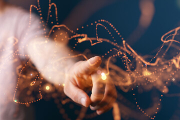 Concept of internet network. double exposure