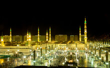 View Overlooking The Al Masjid Al Abawi Mosque In Medina, Saudi Arabia.The Second Holiest Site In Islam.