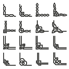 Celtic corners. Scotland knot border, irish decorative ornament and traditional ancient pattern corner vector set