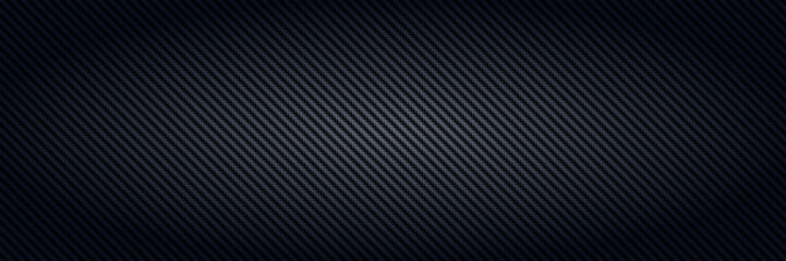 Carbon fiber. Black interlaced fibers texture, light material for sport car tuning and strong aramid structure dark panoramic vector background