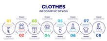 Infographic Template Design Vector With Icons And 8 Options Or Steps. Infographic Elements From Clothes Concept. Included Pegged Pants, Sweatshirt, Chiffon Suffle Blouse, Hobo Bag, Long Bandeau