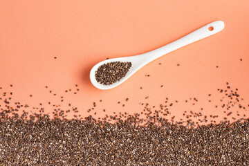 Wall Mural - Salvia hispanica - Organic chia seeds in ceramic spoon