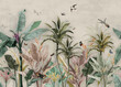 canvas print picture - wallpaper palm  tropical forest vintage jungle pattern with birds
