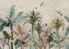 Wallpaper Palm  Tropical Forest Vintage Jungle Pattern With Birds