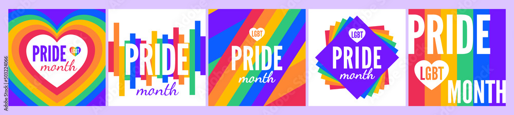 pride month lgbt rainbow colorful abstract square banners set vector ...