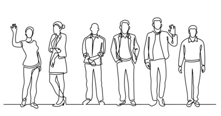 Canvas Print - continuous line drawing of diverse group of standing people