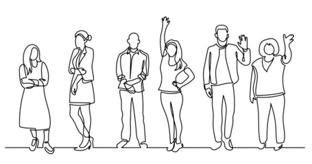 Wall Mural - continuous line drawing of diverse group of standing people