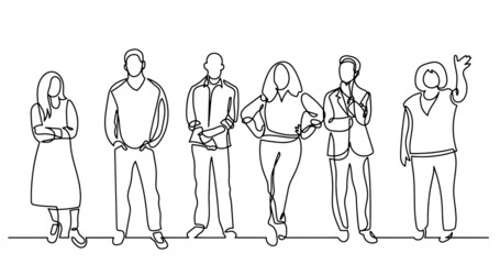 Canvas Print - continuous line drawing of diverse group of standing people