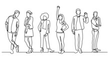 Continuous Line Drawing Of Diverse Group Of Standing People