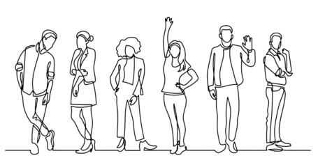 Wall Mural - continuous line drawing of diverse group of standing people