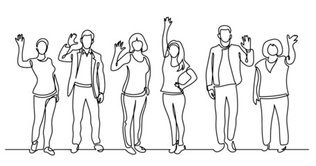 Wall Mural - continuous line drawing of diverse group of standing people