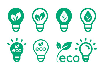 Wall Mural - eco light bulb icon collection. green energy symbol vector illustration.