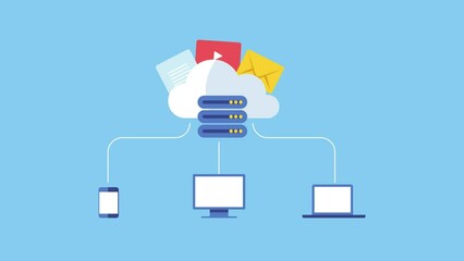 Wall Mural - cloud computing - secure cloud storage server - cloud web hosting - digital device internet communic