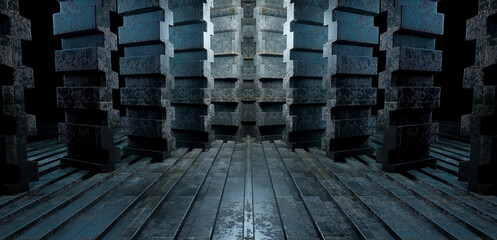 Wall Mural - robotic scifi basement underground hall gray abstract background futuristic architechture