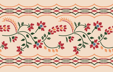 Wall Mural - Motif ethnic handmade border beautiful art. Ethnic leaf floral background art. folk embroidery, Mexican, Peruvian, Indian, Asia, Moroccan, Turkey, and Uzbek style. Aztec geometric art ornament print.