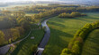 Aerial view on the three country tripoint at Hrádek nad Nisou, Zittau, Porajów in warm morning light in spring