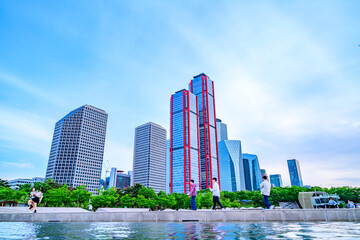 Wall Mural - Skyscrapers in Yeouido, the financial business district of Seoul, South Korea taken during the daytime