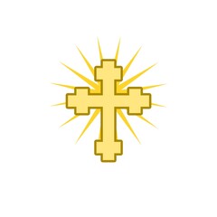 Poster - Christian cross with sun rays icon isolated on white background