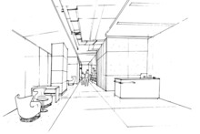Lobby Office Area Sketch Drawing,office Reception Area,Modern Design,vector,2d Illustration