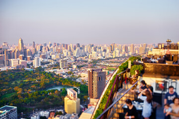 Sticker - Roof top restaurant with megapolis view, Bangkok Thailand.