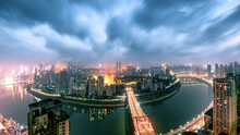 Chongqing Urban Architecture - The Red Crag Village Bridge Aerial View