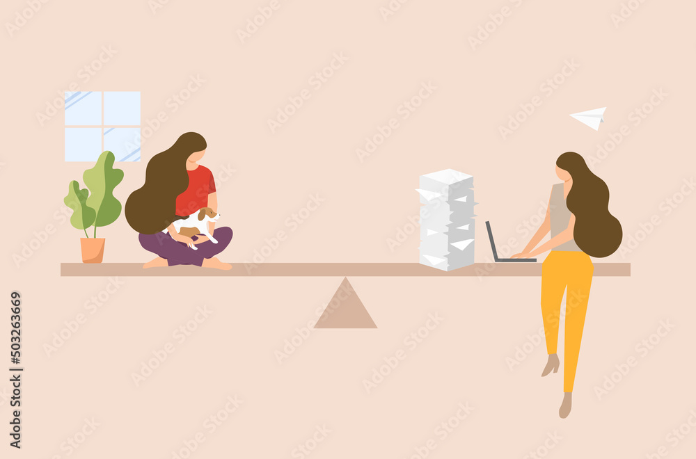 Flat design of ‘work life balance’ concept, life balancing vector, busy ...
