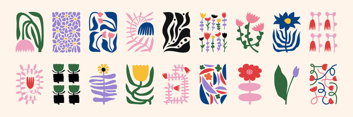 Set of drawn flowers. Drawing style. Various colorful flowers for drawing, textile. Interior painting. flat design. Hand drawn fashion vector illustration. Each flower is isolated.