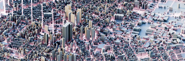 Leinwandbilder - Techno mega city; urban and futuristic technology concepts, original 3d rendering