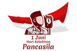 Translation: June 1, Happy birthday Pancasila (1 Juni, selamat hari lahir Pancasila) vector illustration. Suitable for greeting card, poster and banner. 
