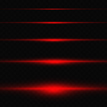 Beautiful Horizontal Red Rays Of Light, Neon Lines On A Transparent Background