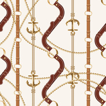 Leather Belts With Buckles And Chains And Anchors Seamless Pattern.
