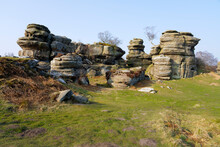 Collection Of Weathered Gritstone Outcrops In North Yorkshire