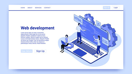 Wall Mural - web development.people are developing applications against the background of a large laptop.web deve