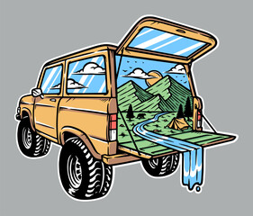 Canvas Print - Mountain view in the car illustration