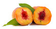 Sliced peach and leaves.