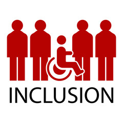 Wall Mural - Concept of DEI - Diversity, Equality, Inclusion. Illustration of people and person with disability on white background