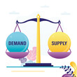 © Marina - Balance of supply and demand on scales. Concept of equilibrium price, microeconomics