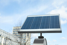 Small Solar Panel On City Street. Alternative Energy
