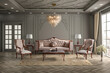 3D rendering of neoclassical living room interior. furniture set