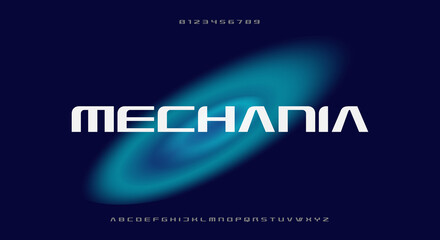 Wall Mural - Mechania, an Abstract technology futuristic alphabet font. digital space typography vector illustration design