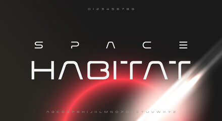 Wall Mural - space habitat, an abstract technology futuristic alphabet font. digital space typography vector illu