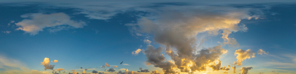 Wall Mural - dramatic sunset sky panorama with cumulus clouds. seamless hdr 360 pano in spherical equirectangular