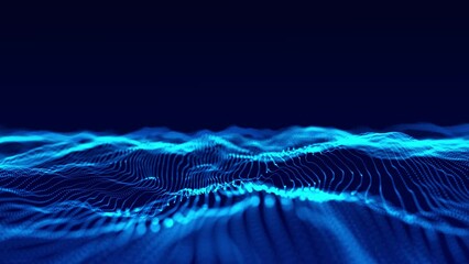 Futuristic wave with dots and lines. Abstract technology background. Big data concept. 3D rendering. 4k animation.